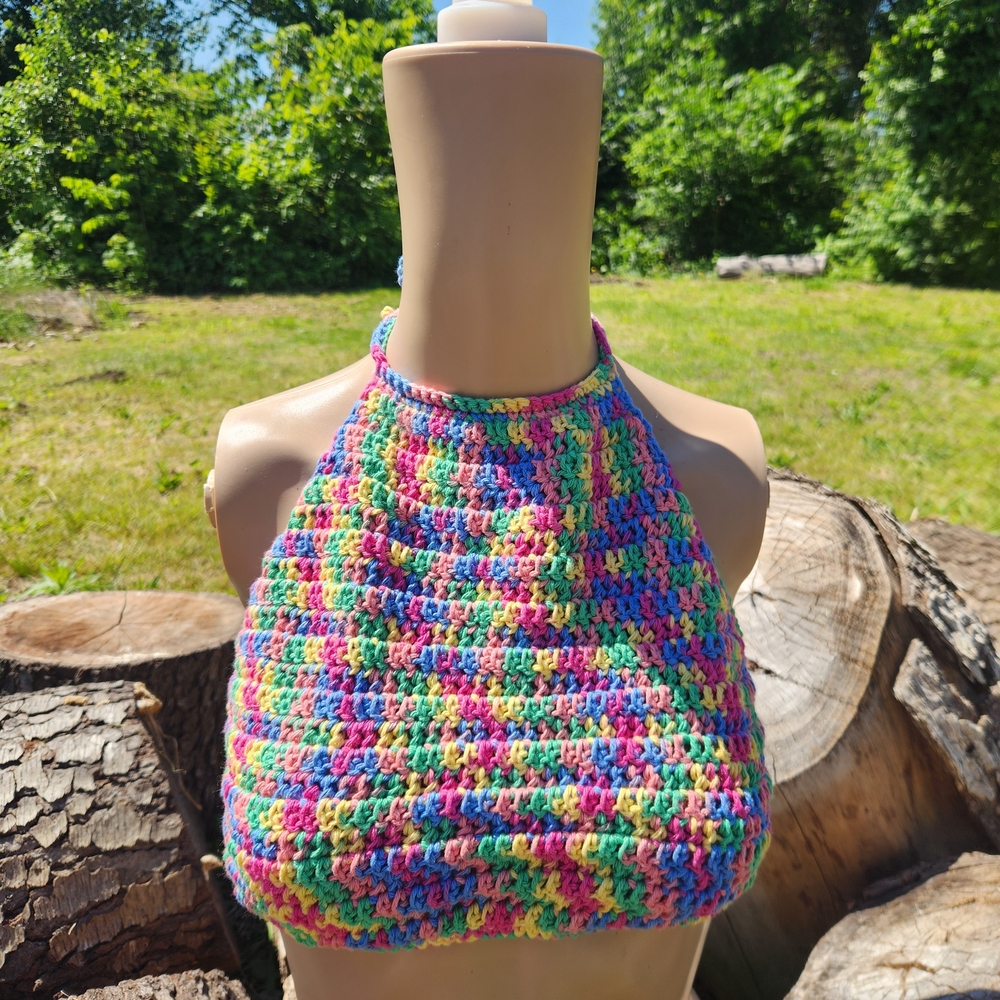 Handmade Multicolor Crochet Halter Crop Top